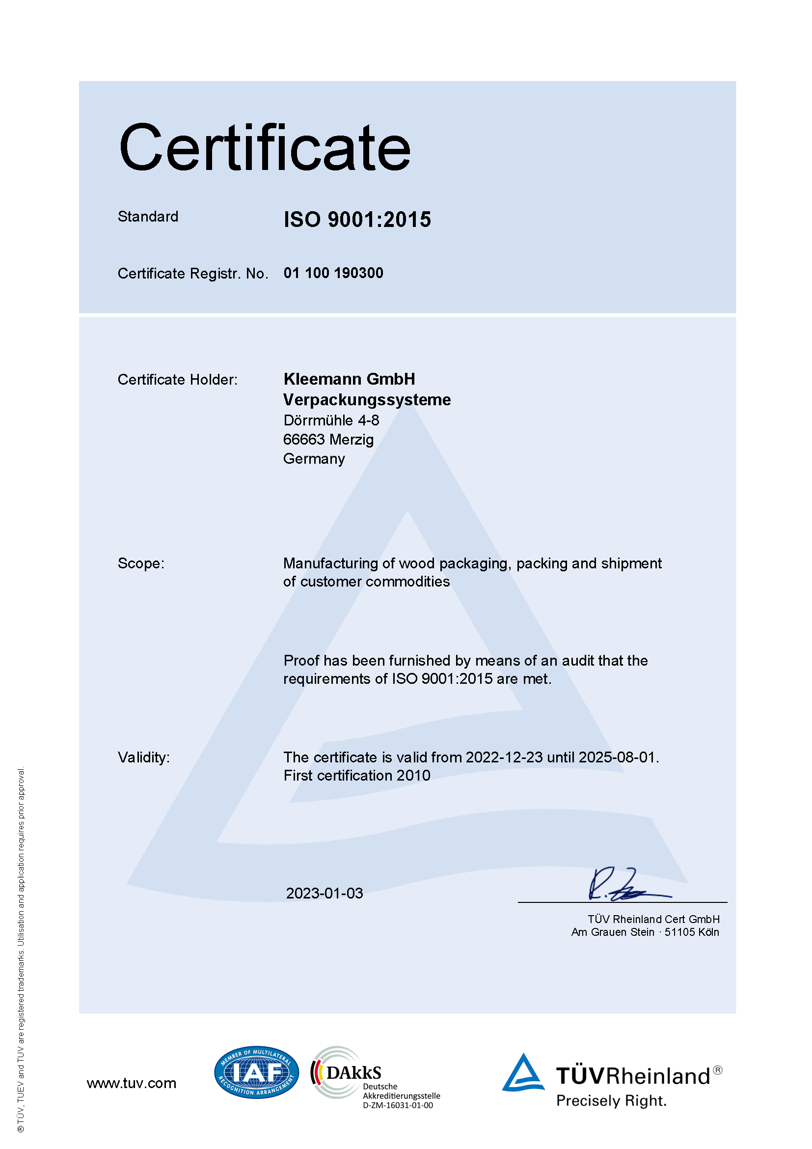 ISO 9001:2015 Gültig bis 01.08.2025